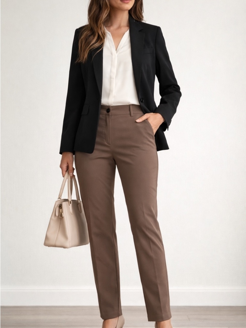 89th & Madison Straight Leg Pants Comfort Waist Stretch Color: Mocha Size 14P